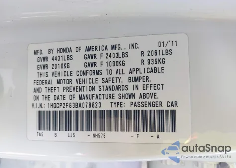 2011 Honda Accord 2.4 Ex-L from USA, damaged, VIN 1HGCP2F83BA078823